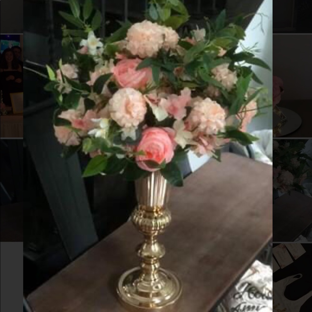 Pink Faux Flower Arrangements Centerpieces w/ Gold